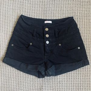 Black Mid-Waisted Button Shorts